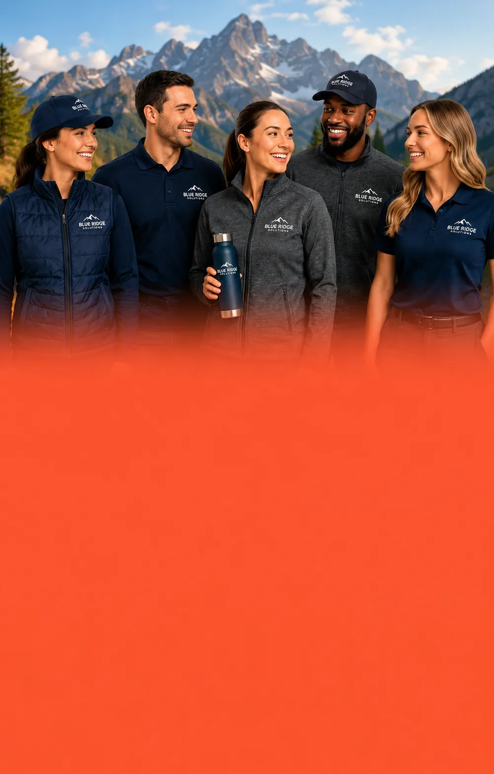 employee uniform programs team in matching branded apparel