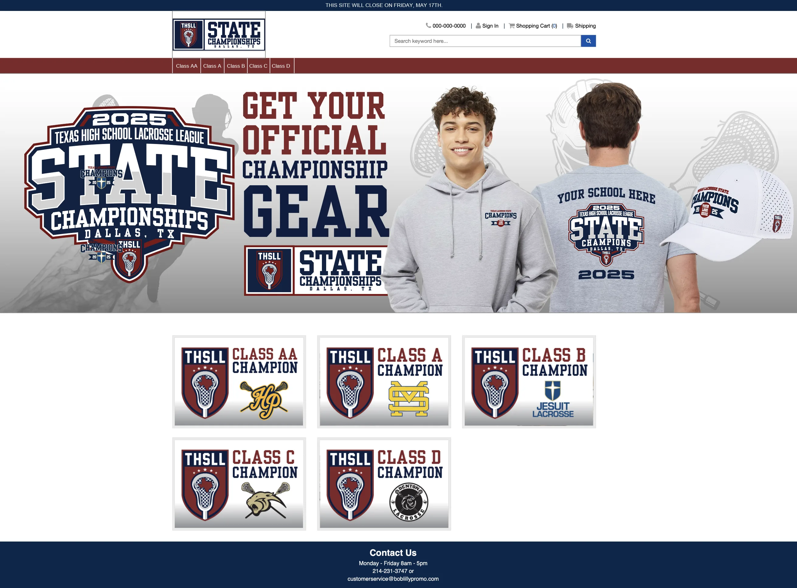 Online event pop-up store with 2025 champion gear collections for all five classifications