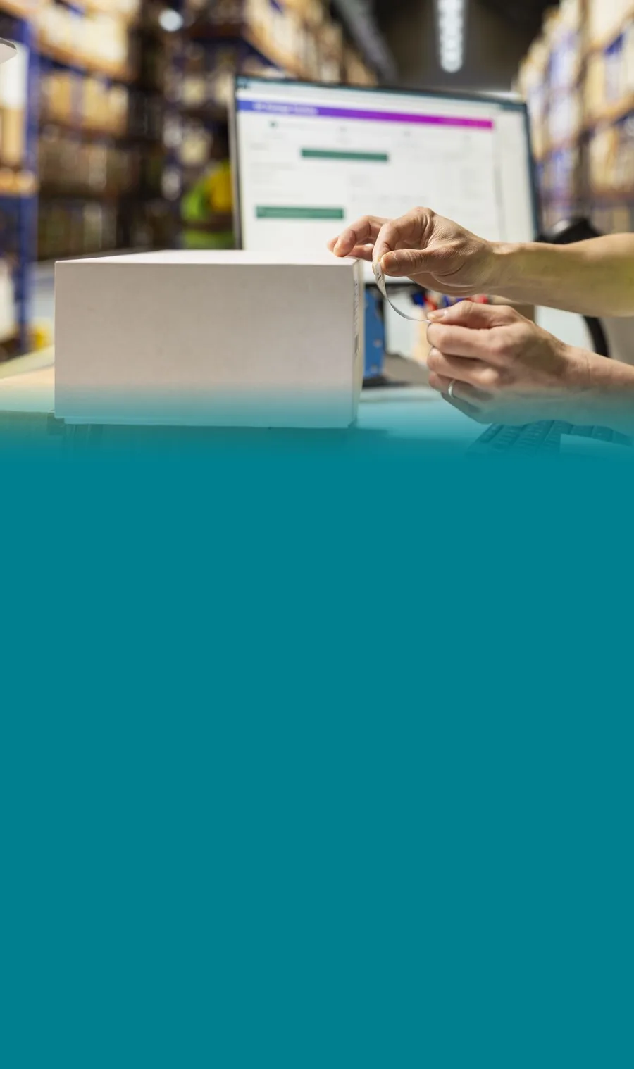 A returned carton being processed against an order on screen